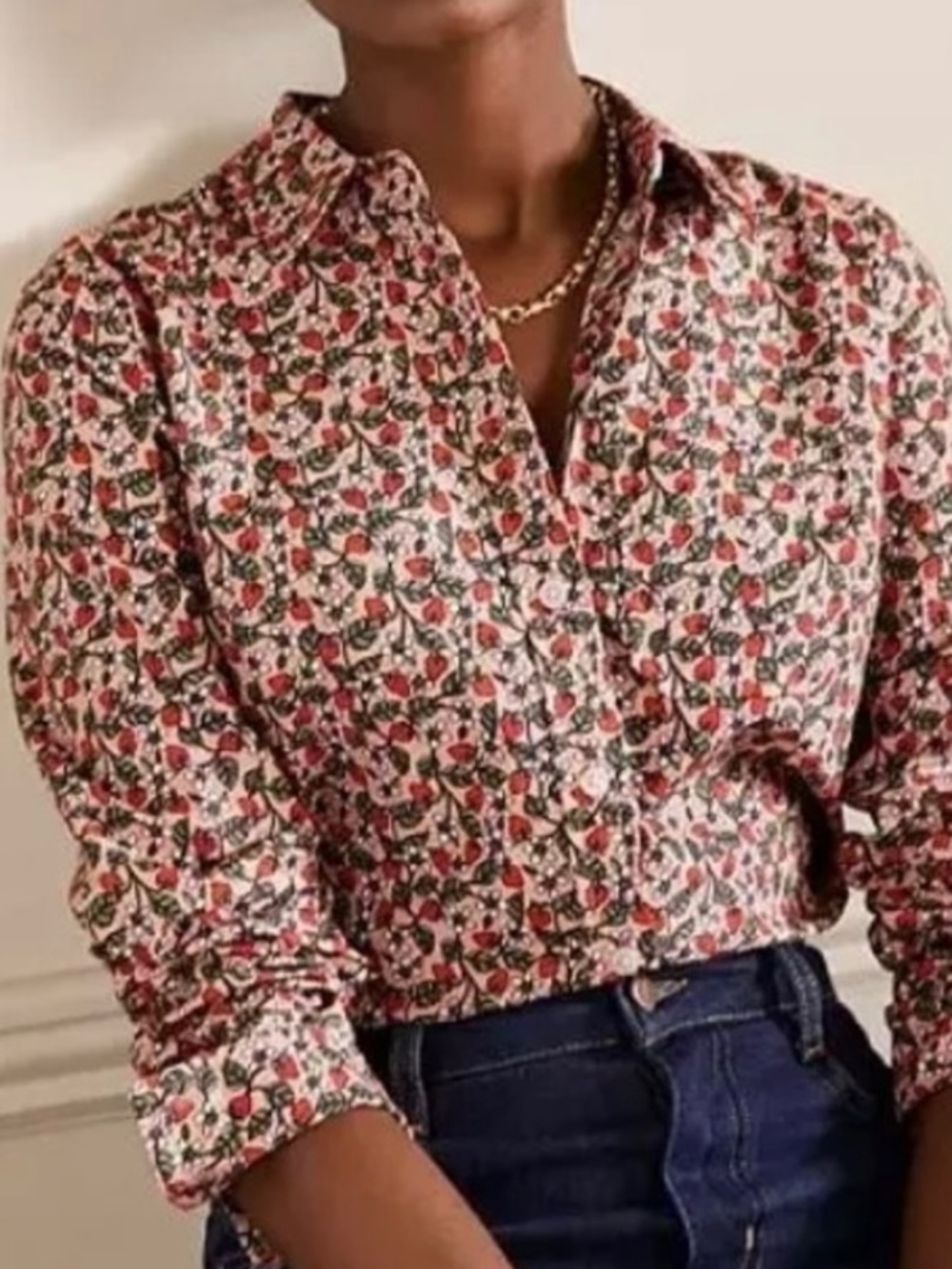 Boden Strawberry Leaf Print Cotton Pink Button Down Shirt Womens Size 20/22